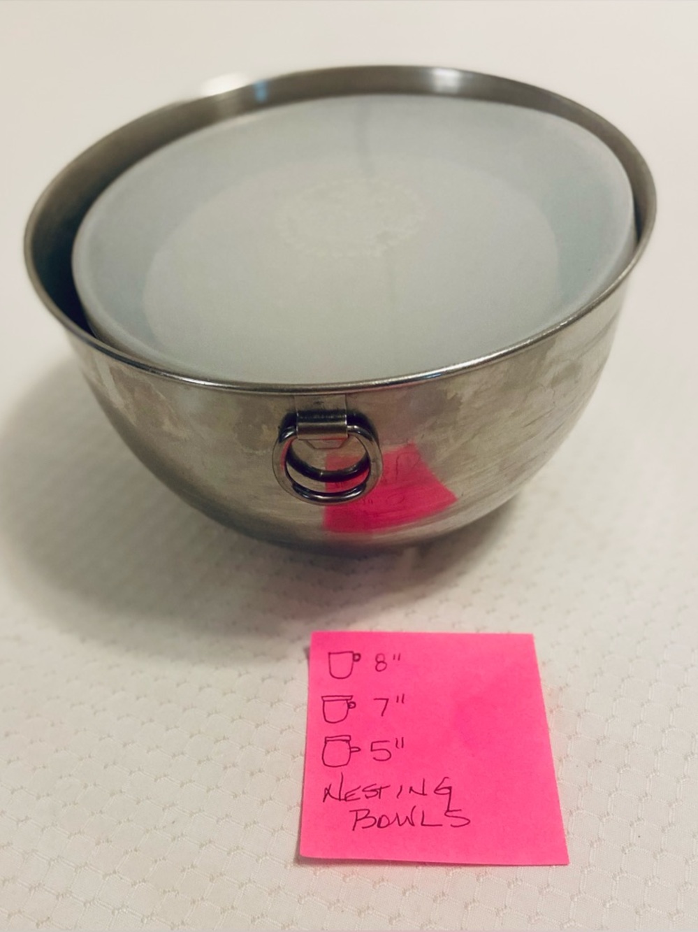 Revere Ware Stainless Steel Nesting Bowls (3) with (2)lids. Signs of use